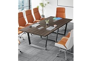 ahliss Sturdy Conference Table with Cable Management Grommets Modern Rectangle Office Meeting Table with Wood Tabletop and Metal Frame & Legs- Easy Assembly Boardroom Table (Dark Brown, 8 Foot)