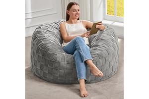 Hobestluk Bean Bag Chairs Beanbag Chair with Filler Adult Bean Bags with Fluffy Plaid Cover, Giant Bean Bag Chairs for Adults for Living Room, Bedroom (Grey, 3FT - 36” x 36” x 22”)