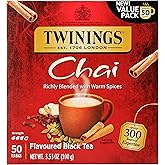 Twinings Chai Black Tea Individually Wrapped Bags, Sweet, Savoury Spices, Caffeinated, Enjoy Hot or Iced - 50 Count