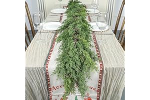Artgar 6 Ft Christmas Cedar Garland - Realistic Greenery Cypress Garlands - Real Touch Artificial Pine Garland Christmas Decorations for Outdoor Home Dining Table Mantel Stair Porch Winter Xmas Decor