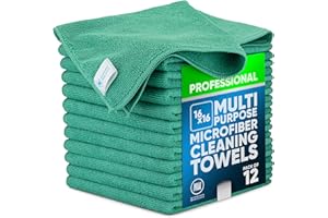 MICROFIBER WHOLESALE MW Pro Microfiber Cleaning Cloth | Green (12 Pack) | Size 16" x 16" | All Purpose Microfiber Towels - Clean, Dust, Polish, Scrub, Absorbent
