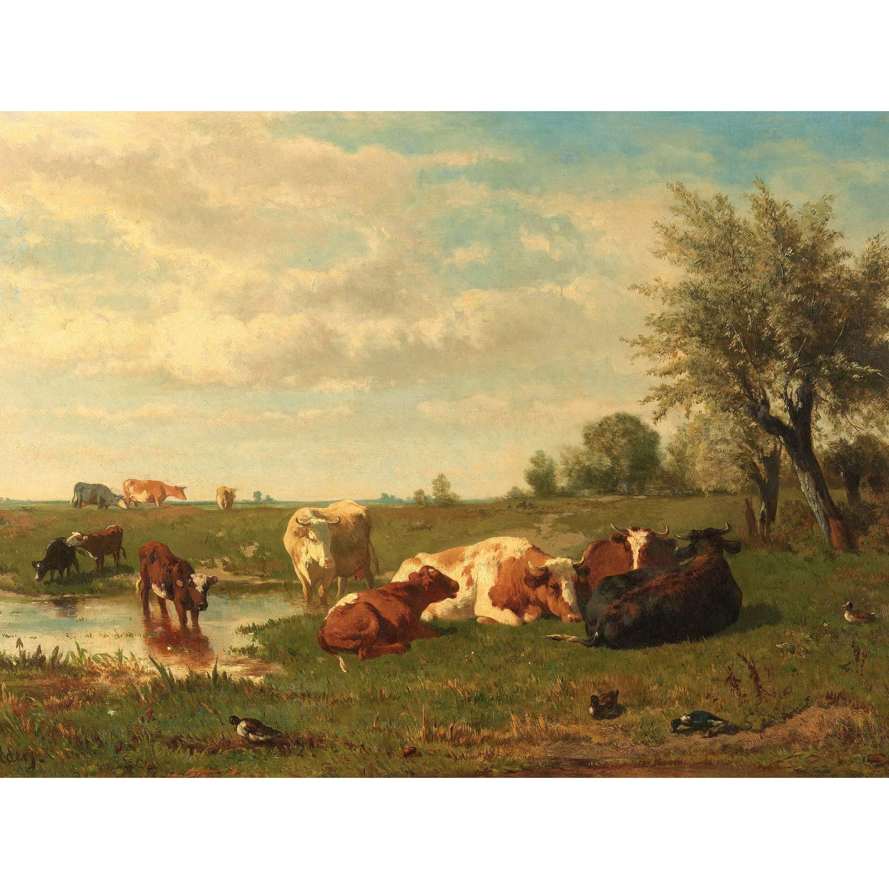 Artery8 Bilders Cows In The Meadow Landscape Painting Premium Wall Art Canvas Print 18X24 Inch
