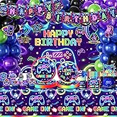 Video Game Birthday Decorations, 258Pcs Gaming Party Decorations Gamer Birthday Plates and Napkins, Cups, Tablecloth, Banner, Balloons, Cake Toppers Game Party Decorations for Boys Serve 24