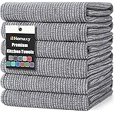 Homaxy Premium Kitchen Towels(18”x 28”, 6 Pack), Large Cotton Kitchen Hand Towels, Flat and Terry Dish Towels, 380 GSM Highly Absorbent Tea Towel Set with Hanging Loop, Grey