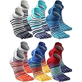 Fourluoo 3/6 Pairs Women Toe Socks Cotton Breathable Ankle Five Toe Socks for Men Women Athletic Running