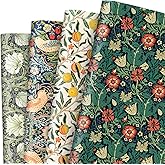 JarThenaAMCS 12 Sheets Retro Floral Wrapping Paper -Not Roll- Vintage Flower Bird Lemon Gift Wrap Paper Folded Flat Art Paper for DIY Crafts Wedding Baby Shower Birthday, 19.7 x 27.6 Inch