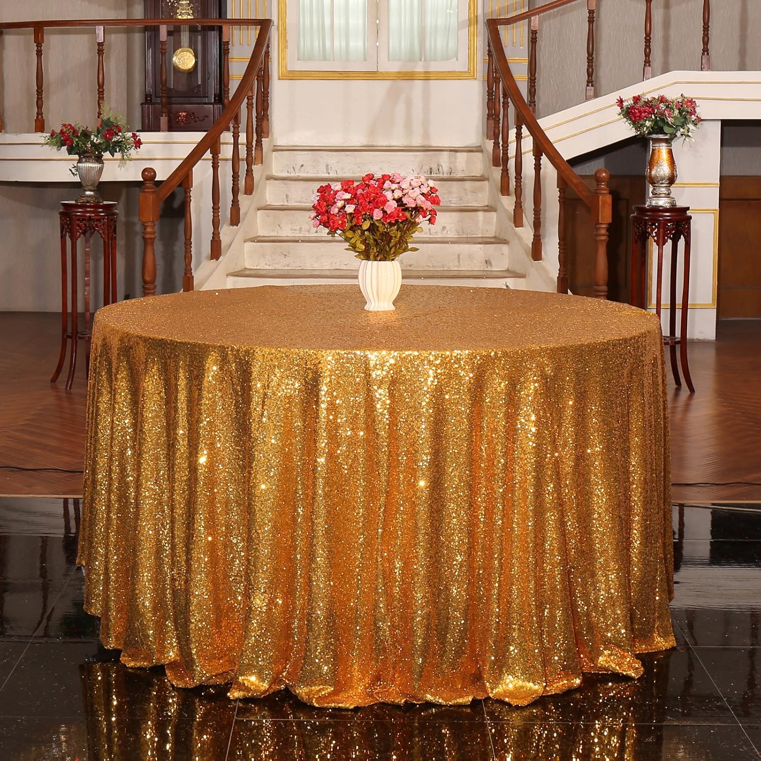 3E Home 127cm(50" inches) Round Gold Sparkly Wedding Party Sequin Table