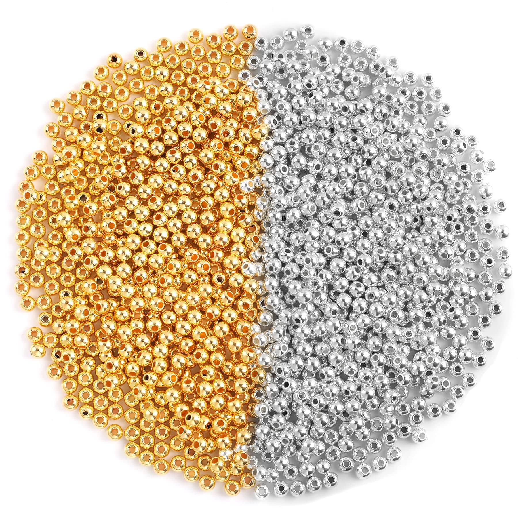 Photo 1 of 1200Pcs 4mm Round Beads Spacer Beads Smooth Loose Ball Beads for DIY Bracelet Jewelry Making Craft, Silver & Gold