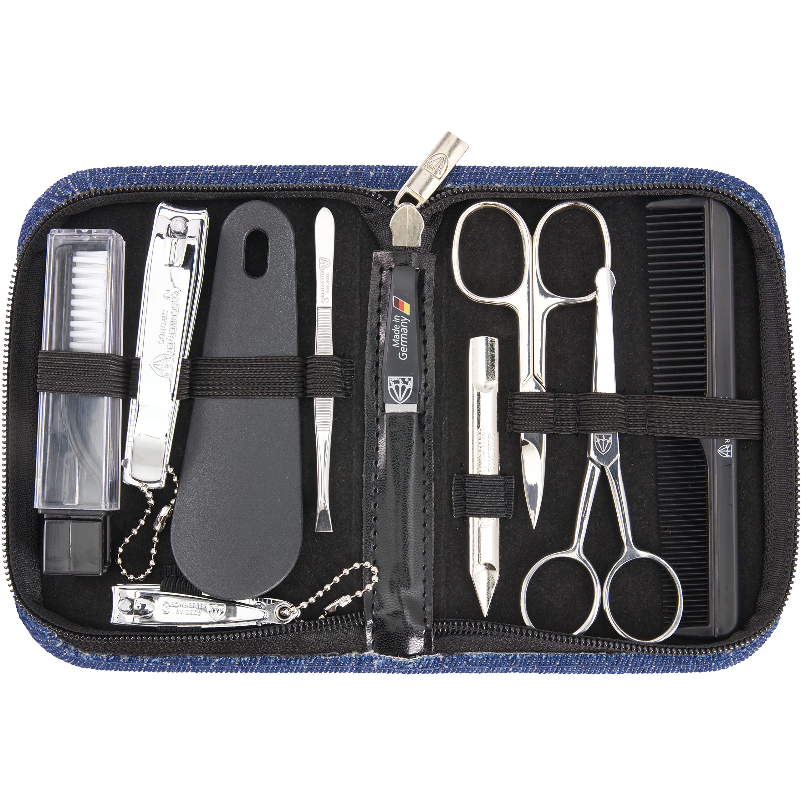 3 Swords Germany - brand quality 10 piece manicure pedicure grooming kit set for professional finger & toe nail care scissors clipper fashion leather case in gift box, Made by 3 Swords (6738)