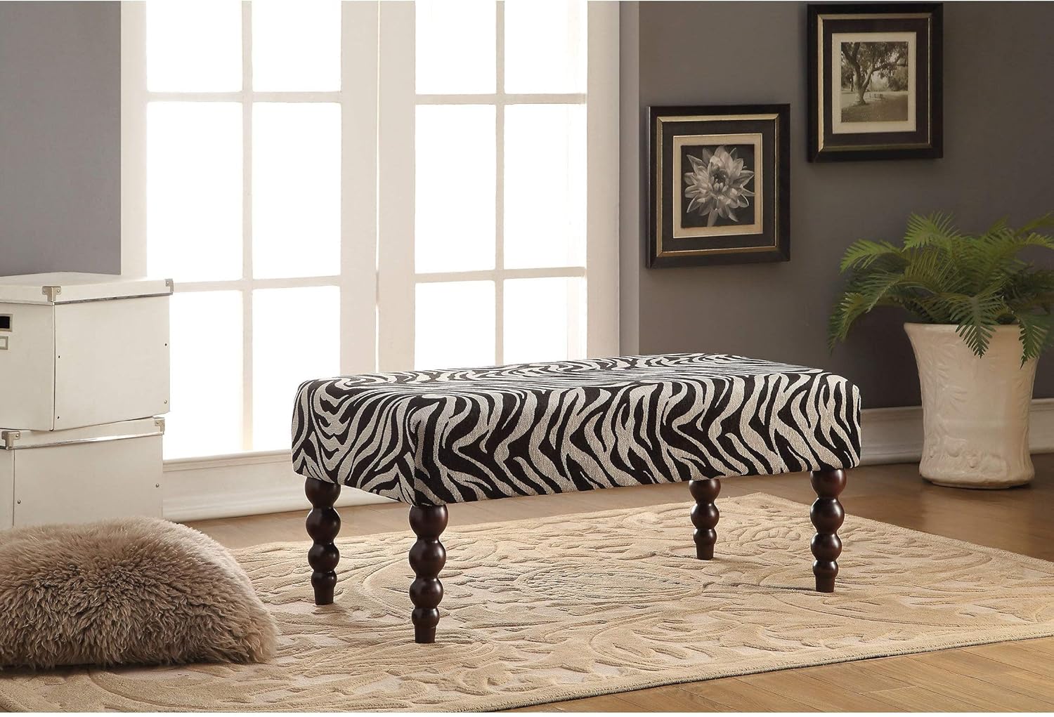 Leopard/Black Fabric Rubberwood Bench Multi Color Animal Print Transitional Pattern
