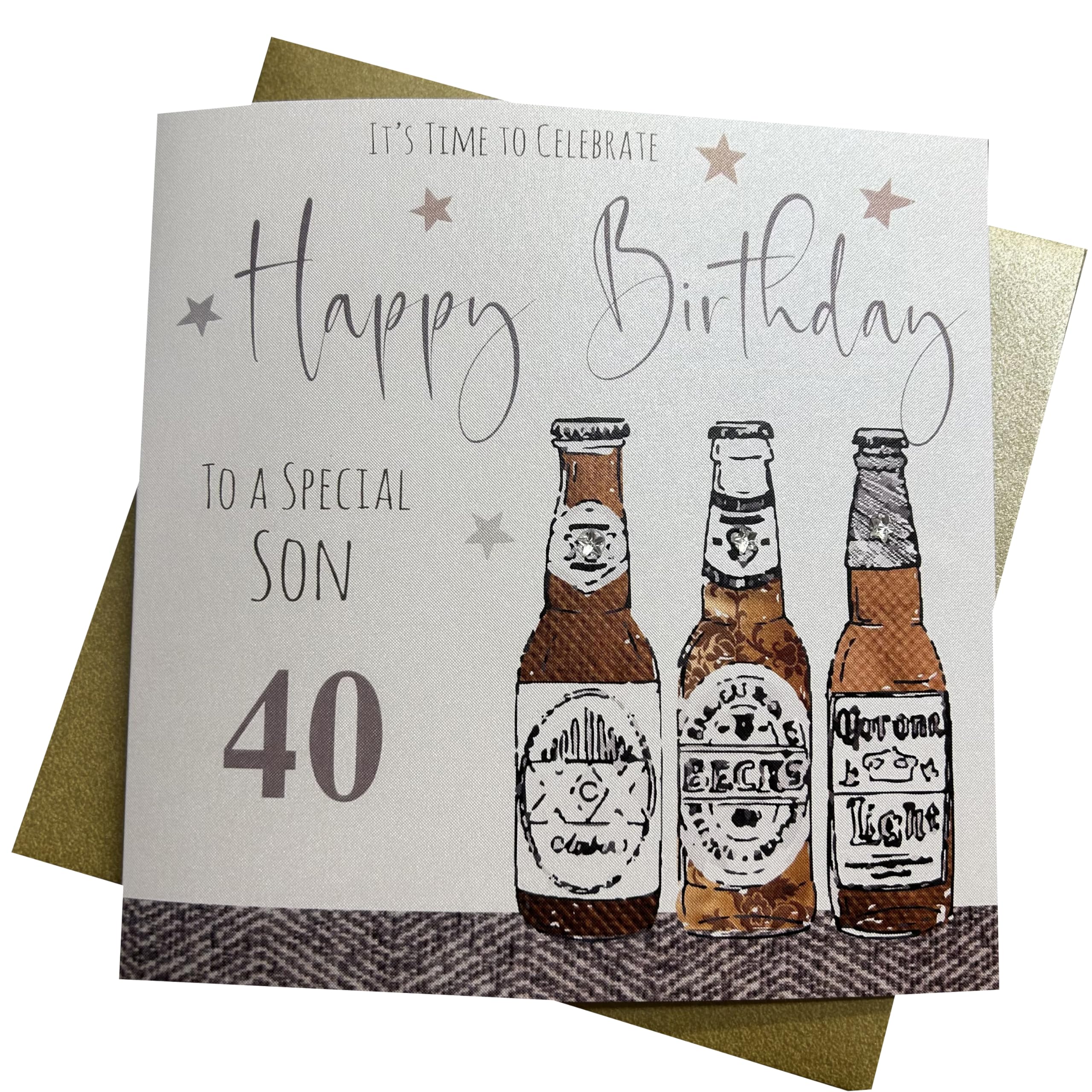 WHITE COTTON CARDS Beers Special Son 40 It's Time to Celebrate Happy Handmade 40th Birthday Card, NBS40,16cm x 16cm