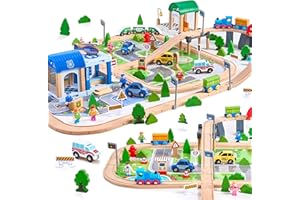 VIGORFUN 172Pcs Wooden Train Set for Toddlers, Wooden Train Track - Expandable and Changeable, Safe Educational Train Toys Gift for Boys & Girls Kids Ages 3-5 4-8, Compatible with All Major Brands