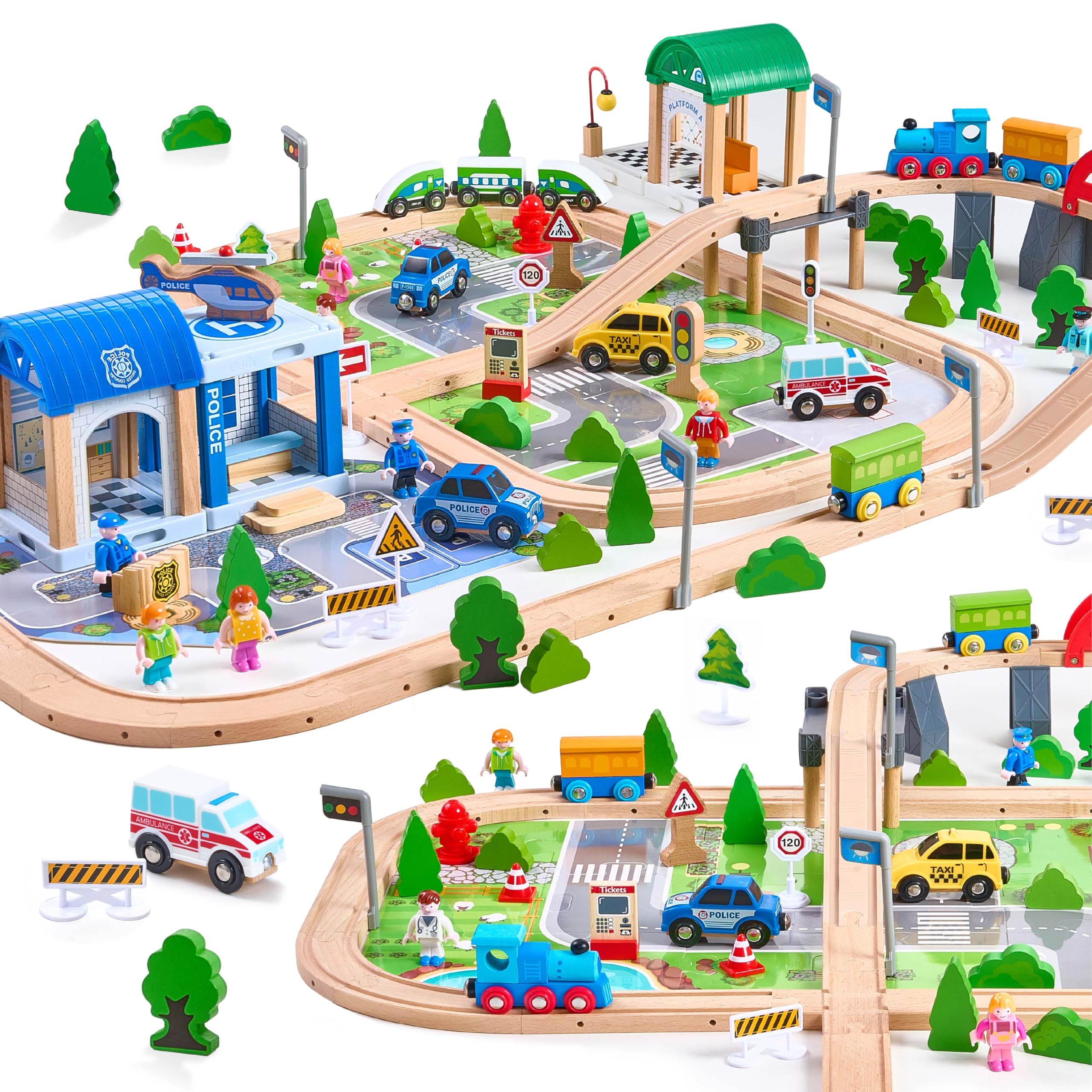 Photo 1 of 172Pcs Wooden Train Set for Toddlers, Wooden Train Track - Expandable and Changeable, Safe Educational Train Toys Gift for Boys & Girls Kids Ages 3-5 4-8, Compatible with All Major Brands