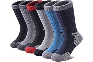 SDBING Kids Merino Wool Hiking Socks Boys Girls Toddlers Thick Cushion Winter Warm Crew Gift Socks 6 Pairs