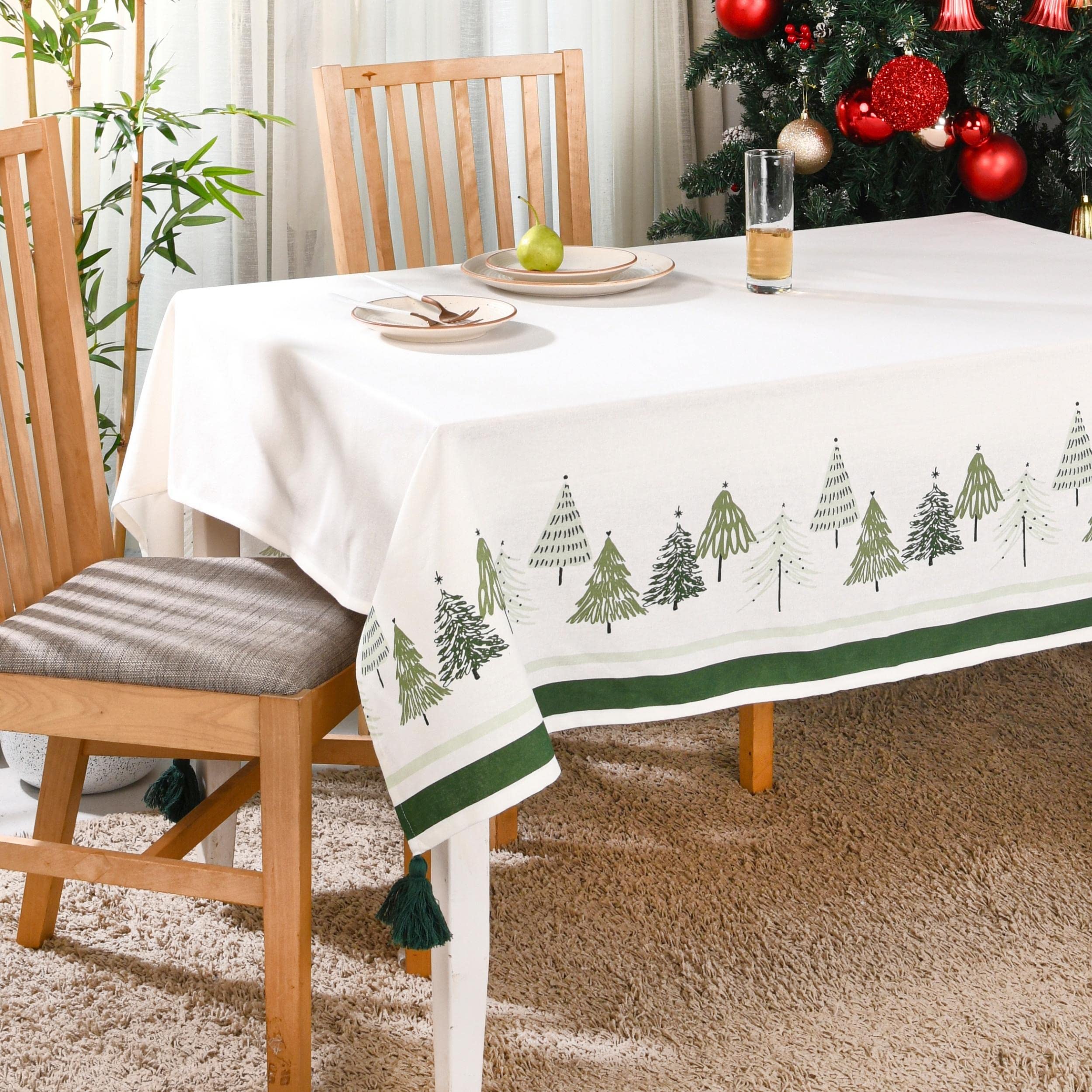 Folkulture Christmas Tablecloth or Rectangle Tablecloth, 60 x 84 Inch, 100% Cotton White Table Cloth for Holidays, Christmas Table Cloth or Dining Table Cover (A Christmas Story)