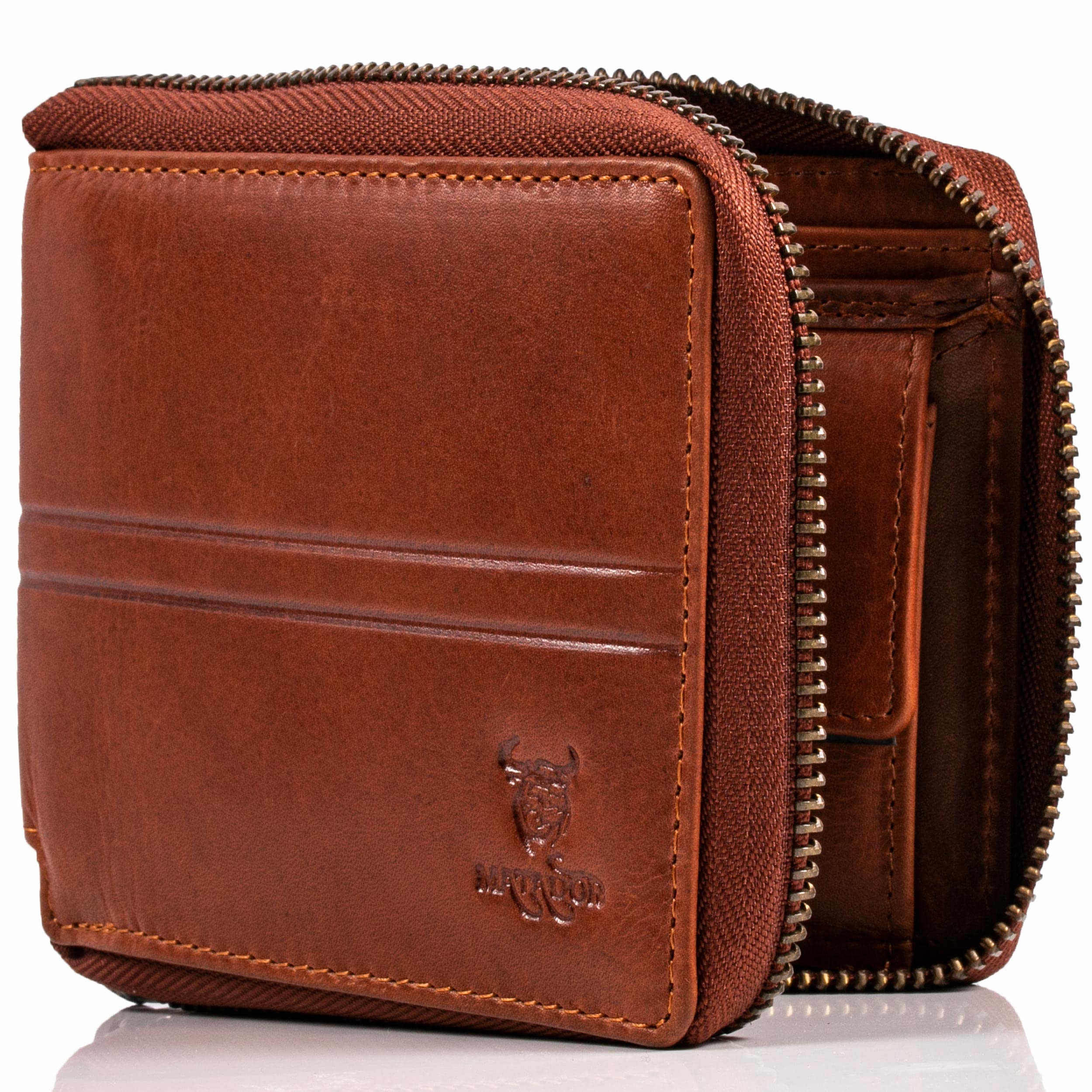 MATADOR® Men's Purse Women's Wallet with RFID Protection Zip, Vintage Brown, 12,5 x 10cm, Vintage