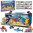 AKWME 8 in 1 Fish Tank Building Sets, Marine Aquarium Building Block with LED Light Party Favors 9 Model Toy Including Shark Octopus Crab, Christmas Birthday Gifts for Boys Girls Kids Ages 6 8 10 12+