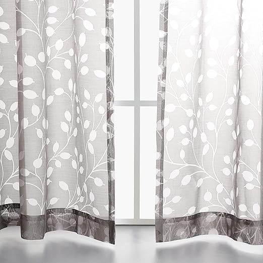 Amazon Com Mysky Home Burnout Sheer Curtains Rod Pocket Leaves