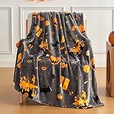 Edenleaf Halloween Blanket with Spooky Pumpkin Bat Ghost Spider Print, Soft Cozy Halloween Throw Blanket for Couch Bed Gifts Home Decoration, Fuzzy Warm Fleece Throws 50"x60" (Grey)