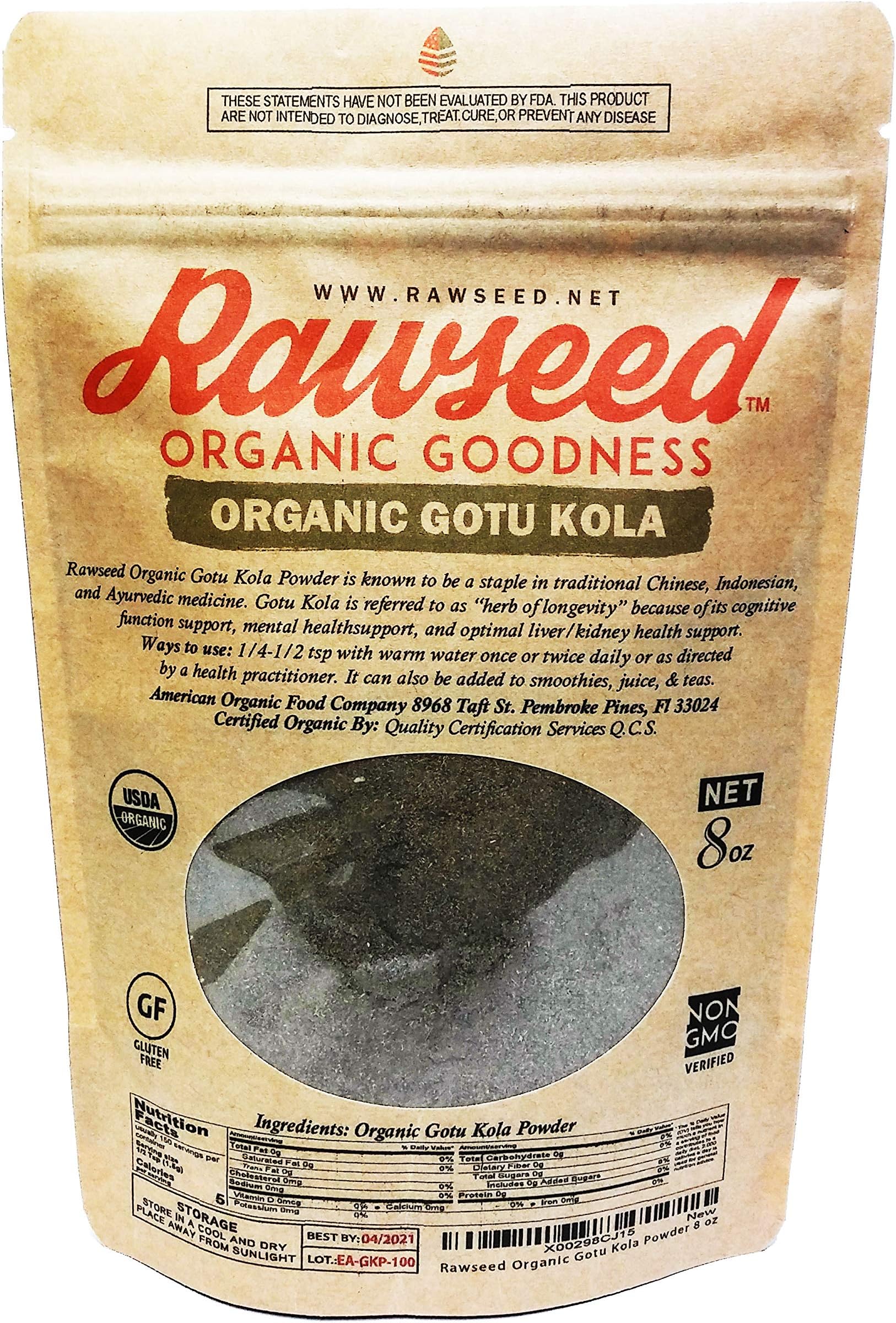Rawseed Organic Gotu Kola Powder 8 oz Centella asiatica