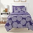 Amazon Basics Twin XL Comforter Set with Sheets, 5-Piece Purple Floral Bedding, Lightweight Microfiber Bed-in-a-Bag
