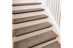 PURE ERA Carpet Stair Treads Ultra Plush 9.5" X 30"Soft Bullnose Indoor Stair Protectors Pet-Friendly Non-Slip Skid Resistant Tape Free Washable Reusable(14 Pieces,Brown)