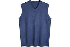 Amussiar Men's Casual Sweater Vest V-Neck Slim Fit Sleeveless Sweater Knitted Pullover Vest