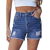 luvamia Jean Shorts for Women High Waisted Ripped Distressed Raw Hem Casual Summer Stretchy Denim Shorts Country Concert