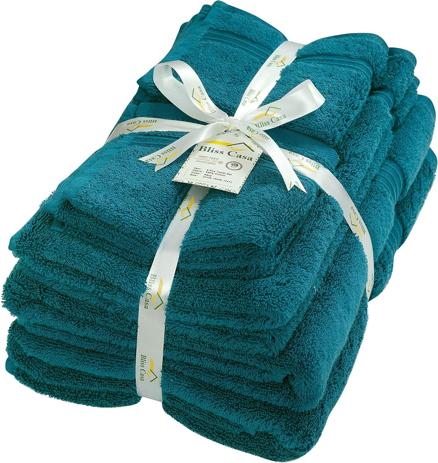 Bliss Casa 8 Piece Bath Towels Set Premium Quality Highly Absorbent Combed Cotton Luxury Towels Includes 2 Bath Towels, 2 Hand Towels and 4 Washcloths (Navy): Home & Kitchen