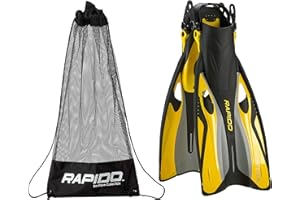 PHANTOM AQUATICS Rapido Boutique Collection Flipper Open Heel Adjustable Snorkel Fin with Snorkeling Gear Carry Bag, Easy Packing and Traveling Snorkeling Swim Fins for Men and Women