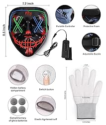 Halloween Mask Skeleton Gloves Set, Light Up Scary