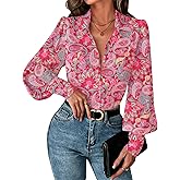 Zeagoo Women Button Down Shirts Lantern Long Sleeve Tops Business Casual Chiffon Blouses Trendy Work Clothes
