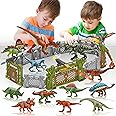 Oriate Jurassic Dinosaur Toys Catch n Run Fighting Playset, 32 PCS Include Big T-Rex & Carnotaurus 12 Mini Dinosaur Figures 6 Fences 1 Egg Play Sets, Dinosaur Toys for Kids 2-4 3-5