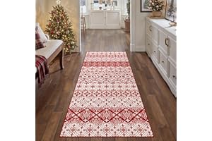 WondRg Christmas Runner Rug 2x5 Red Snowflake Holiday Decorative Area Rug Hallway Kitchen Washable Non Slip Soft Low Pile Long Carpet for Living Room Bedroom Entryway Entrance Dining Room