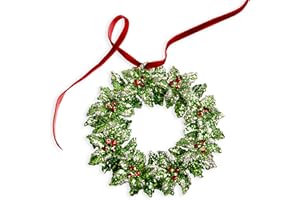 RAZ Imports - 5 Inch Green Glittery Holly Wreath Christmas Tree Ornament