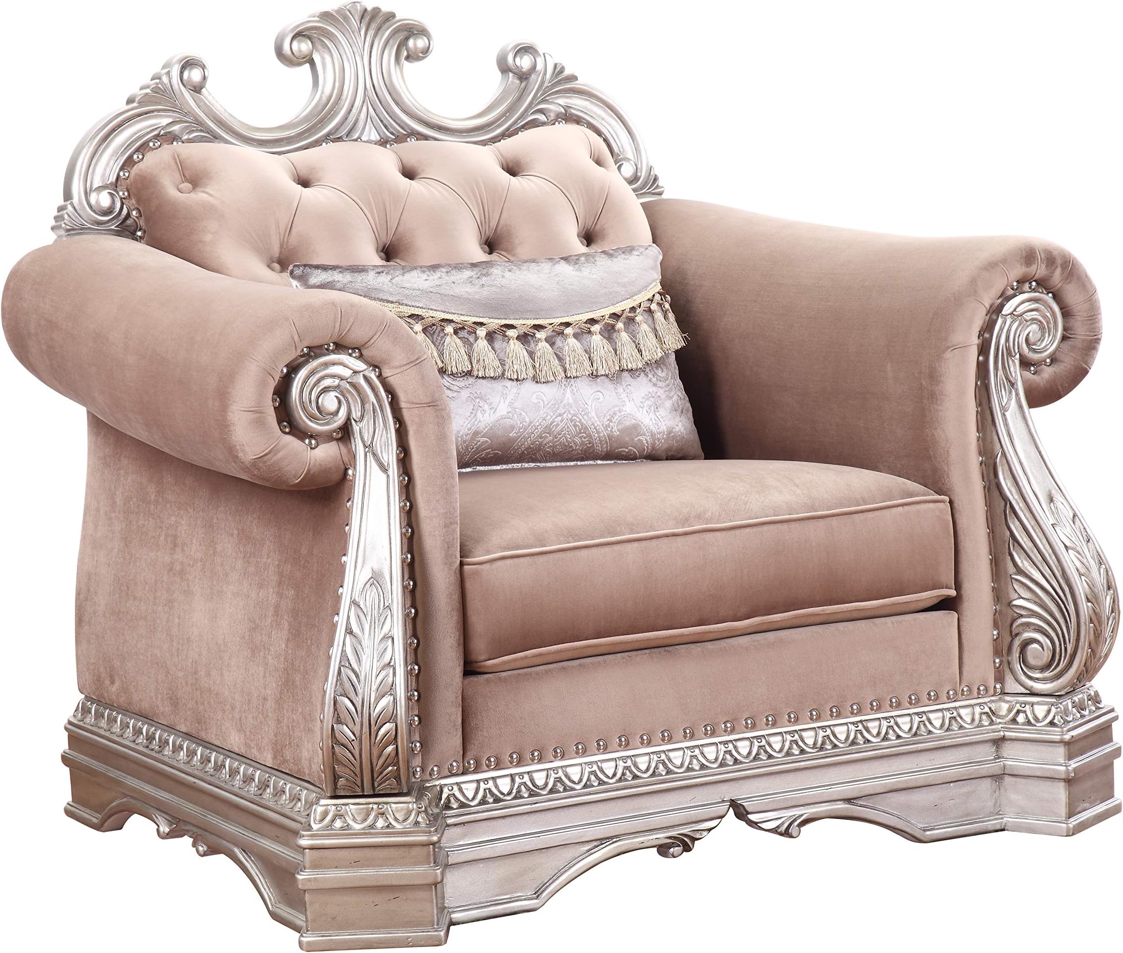 Acme Northville Upholstered Chair with 1 Pillow in Velvet and Antique Silver