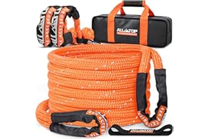 ALL-TOP Kinetic Rope Kit (Reflective) w/ 2 Soft Shackles, 48000Lbs, 1in x 30ft, Heavy Duty 30+% Elasticity, 16000Lbs Work Load Limit