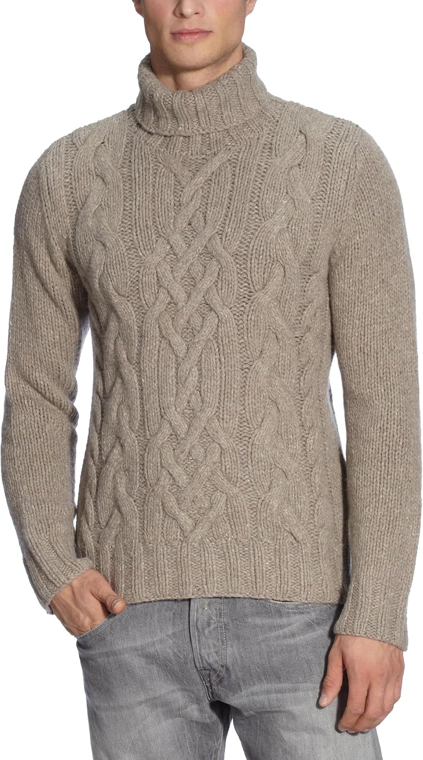 Modeewel Herren Rollkragen Pullover - Zopfmuster Stretch Slim Fit Aus Feinstrick