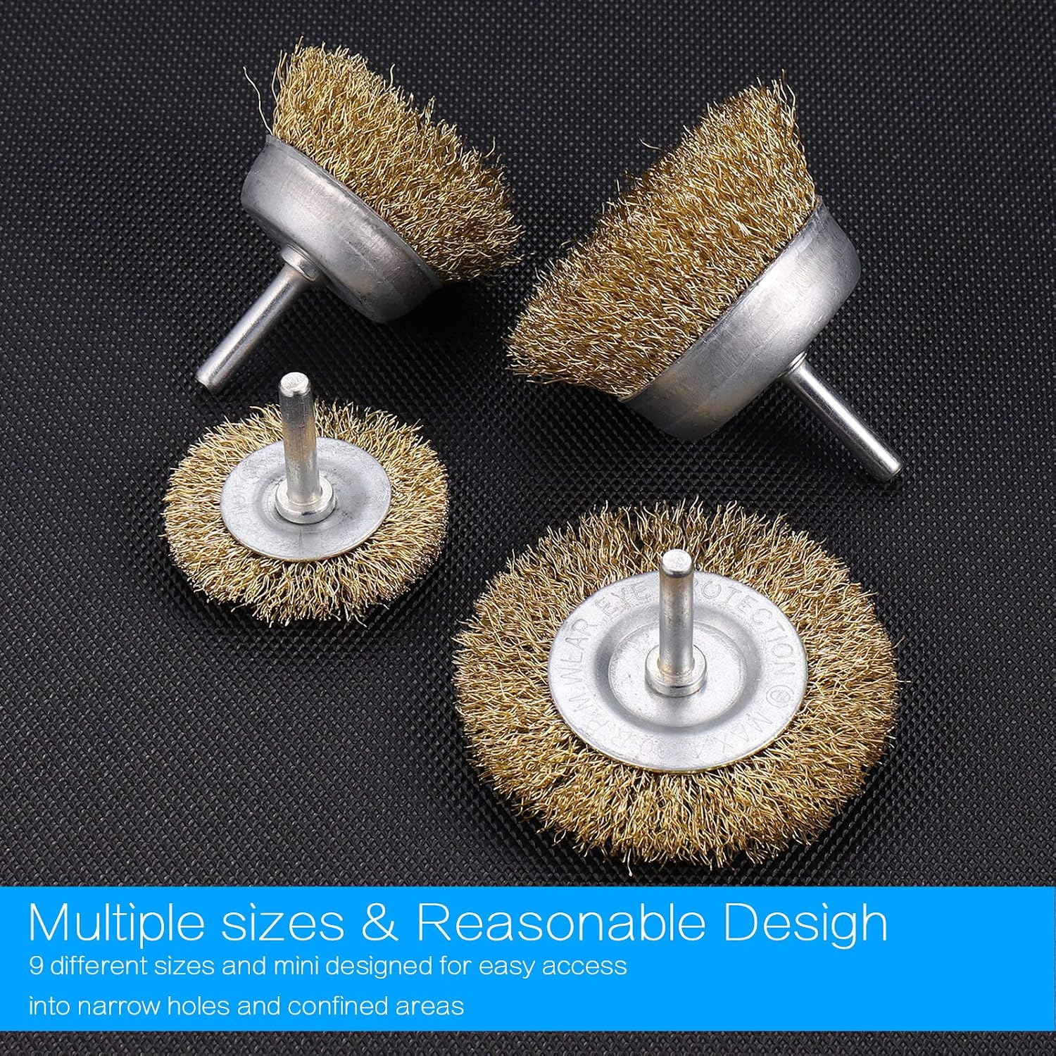 JIZZU 9Pcs Coated Brass Wire Brush Set for Drill,Wire Brush Drill Attachment,Wire Drill Brush for Cleaning Rust,Wire Brush for Paint Removal,Derusting - Image 5