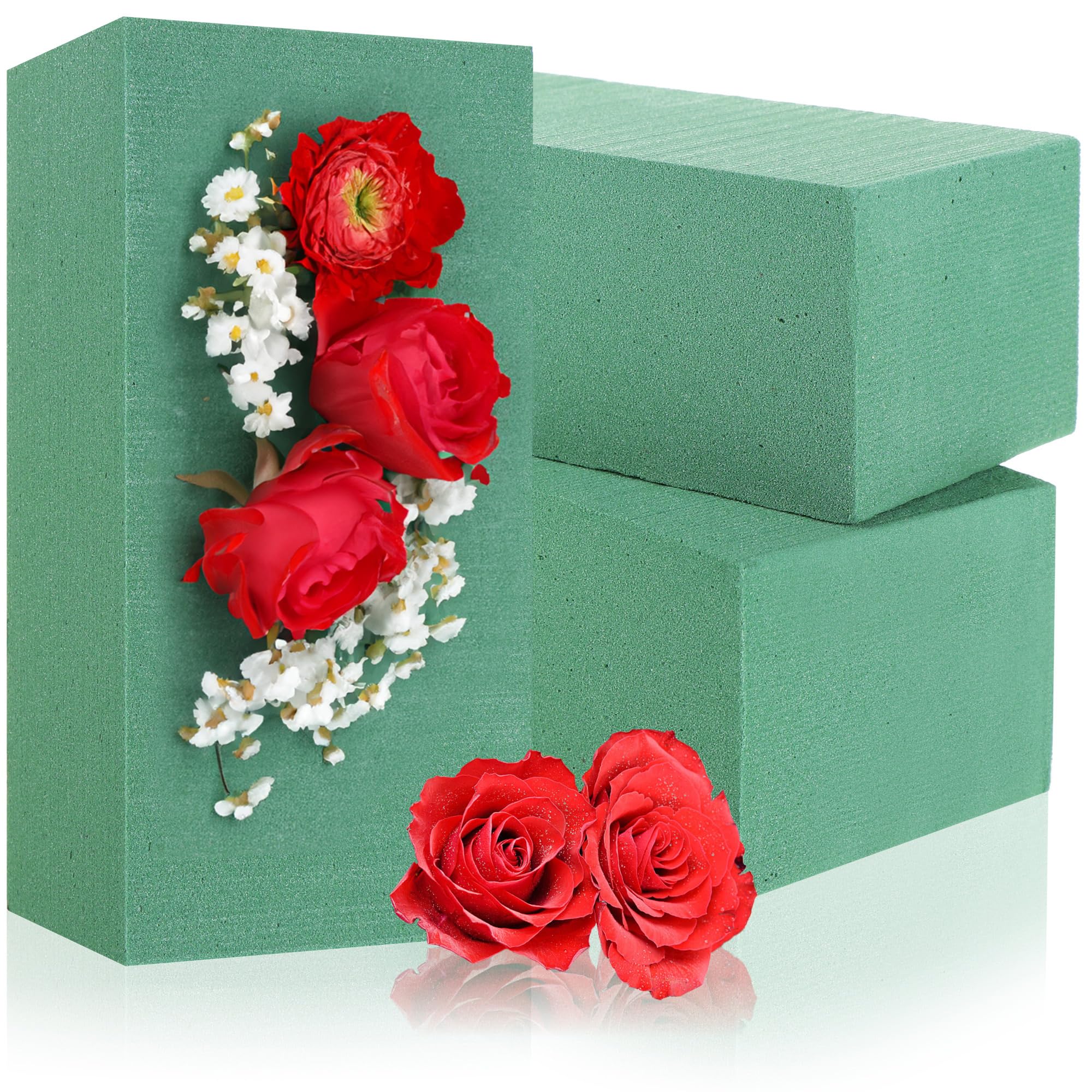 com-four® 3x Plugs for flower arrangements - Floral foam for natural flowers - Sponge for doing floral bouquets for weddings and birthdays