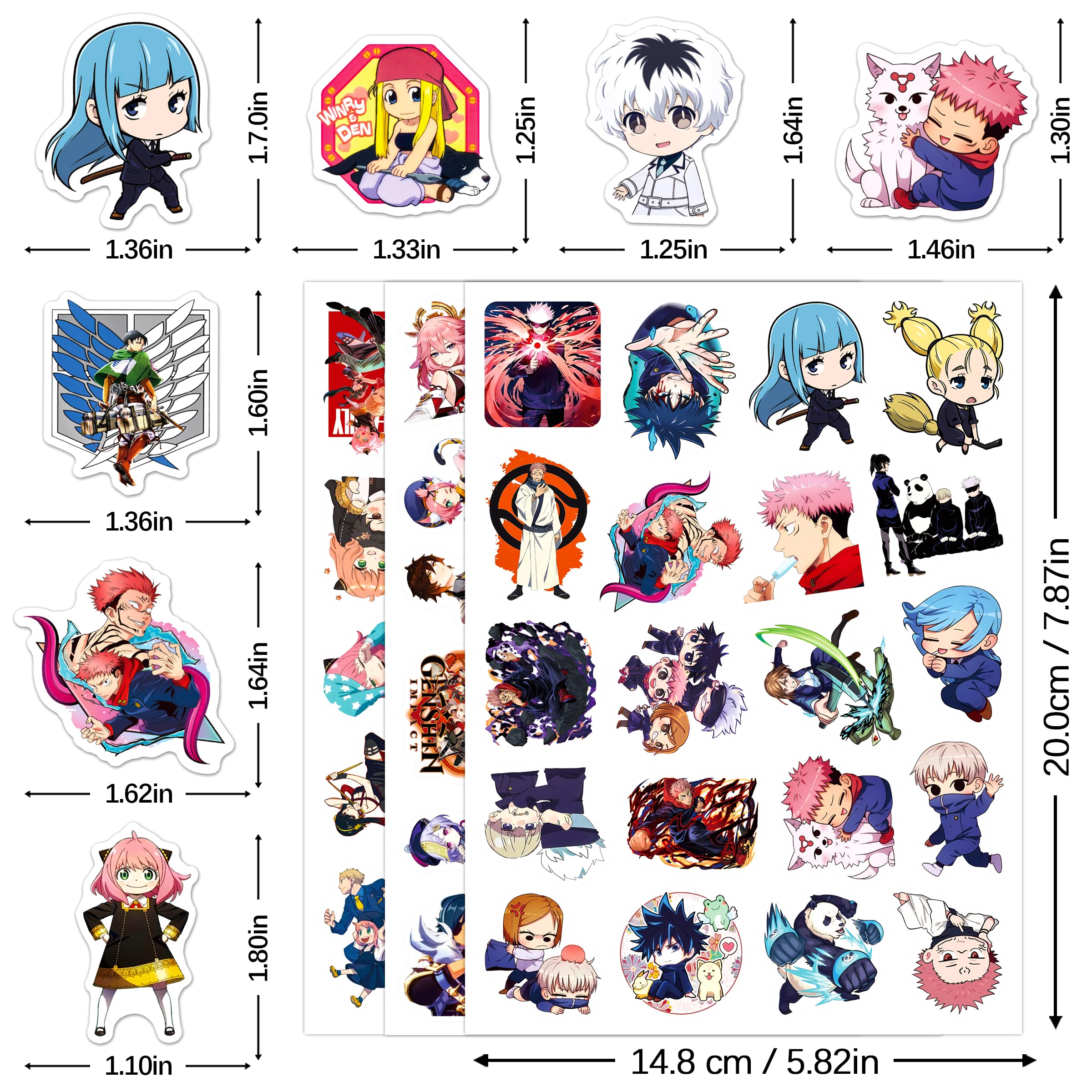 640 PCS Mixed Anime Stickers Pack - 16 Themes, 32 Sheets, Waterproof Decals for Water Bottles, Computers, Skateboards, Guitars - Suitable for Kids, Adults, Teens