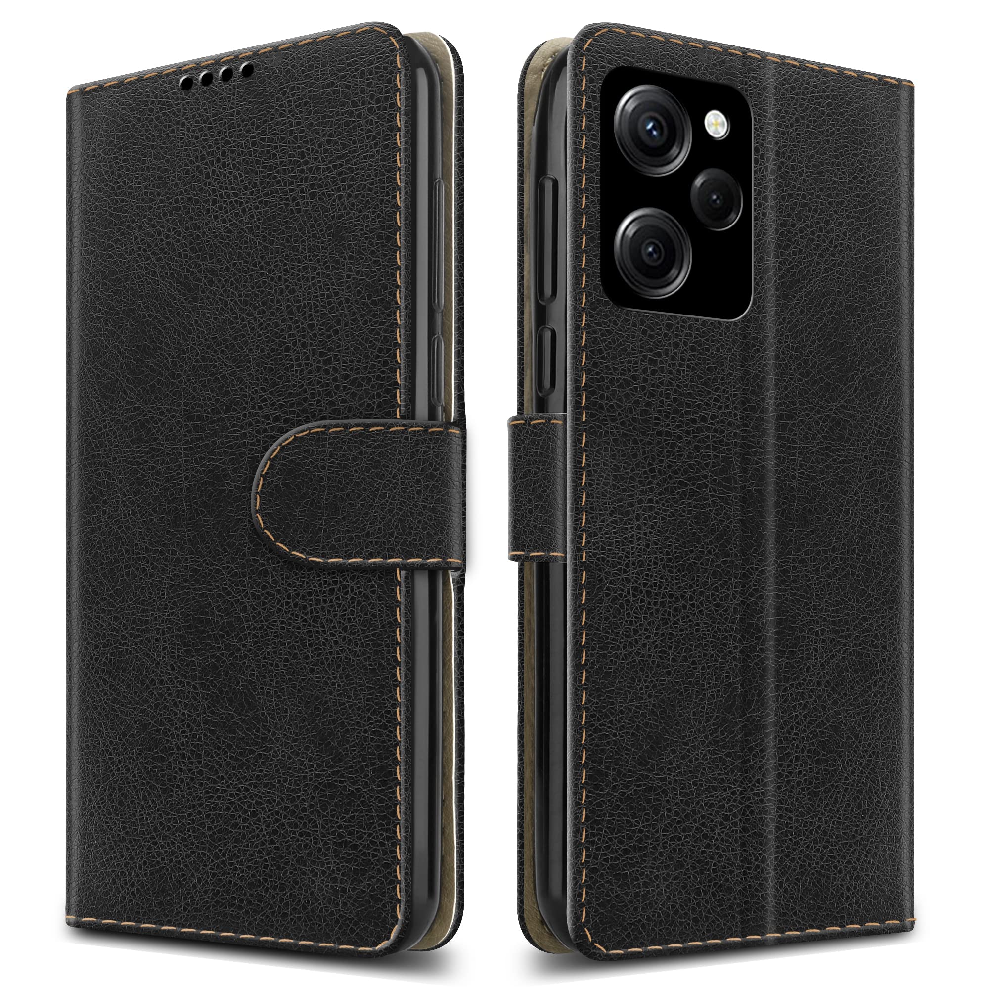 PIXFAB For Xiaomi Redmi Note 12 Pro (5G) / Poco X5 Pro (5G) Leather Phone Case, Magnetic Closure Full Protection Book Folio Design, Wallet Case Cover [Card Slots] and [Kickstand] - Black