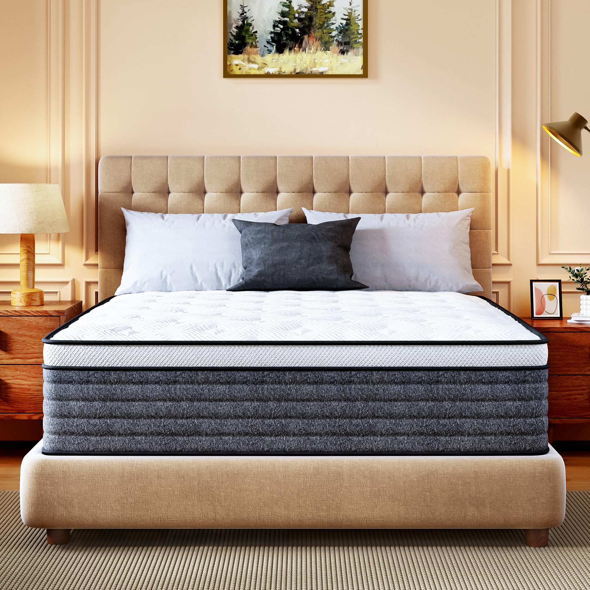 King Size Mattress, 12 Inch Hybrid Mattress King Size, Medium Feel Foam and Individual Pocket Springs, Extra Edge Support, Pressure Relief, CertiPUR-US Image