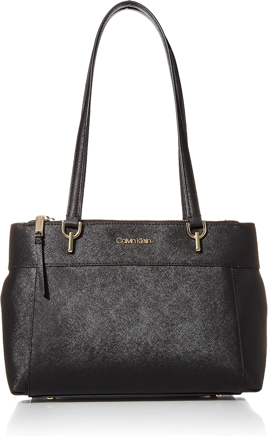 Calvin Klein Hayden Saffiano Leather Triple Compartment Shoulder Bag Satchel, Black