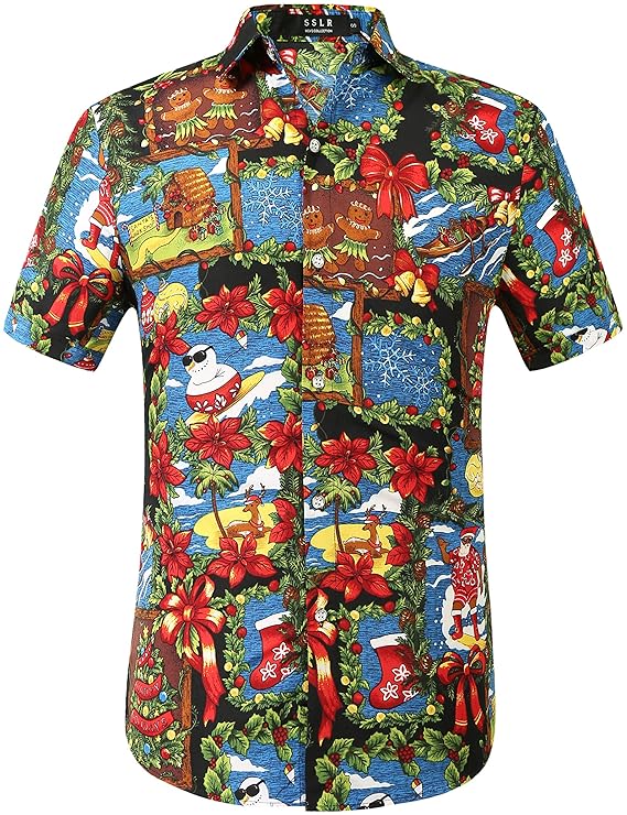Buy SSLR Men's Santa Claus Party Tropical Ugly Hawaiian Christmas Shirts (4X-Large, Blue (303 