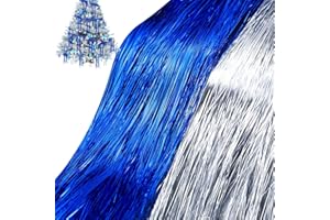 Lyrow 20000 Strands 20" Christmas Tinsel Icicle Strand Garlands Iridescent Xmas Tree Tinsel Strands Christmas Tree Decoration Holiday Birthday Supplies(Blue, Silver)