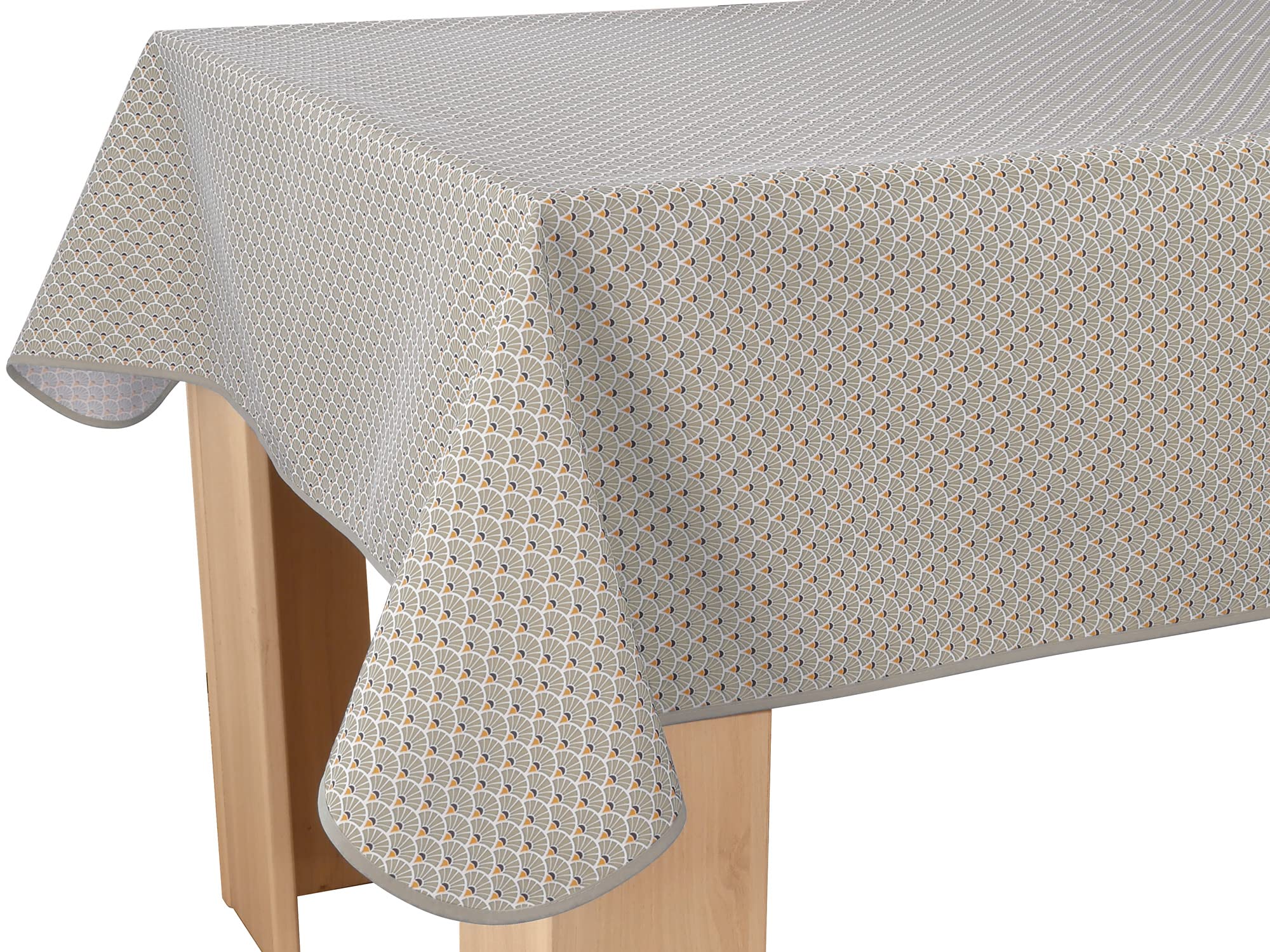 Le linge de Jules Stain-Resistant Tablecloth Peacock Twine Rectangular 150 x 240 cm, Beige, Black, Saffron