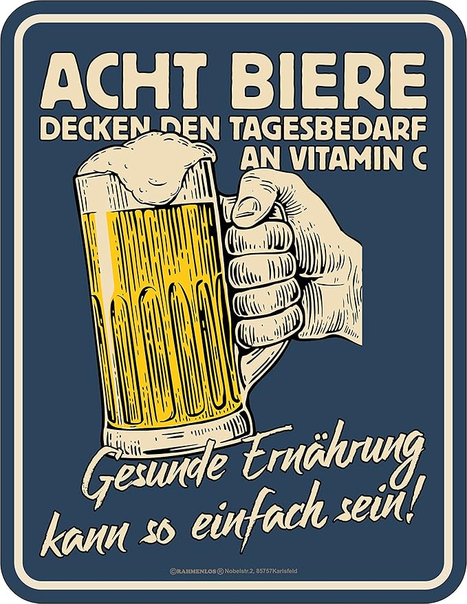 RAHMENLOS Original Blechschild für den Bier-Trinker: Gesunde Ernährung kann so einfach Sein…