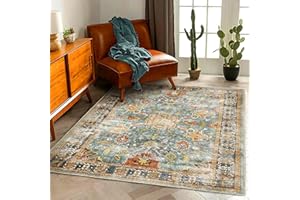 CHAMPLANT Area Rug 5'x7' Washable Rug Vintage Rug Traditional Floor Cover Foldable Thin Rug Retro Kitchen Accent Rug Indoor Distressed Non Slip Carpet Bedroom Living Room