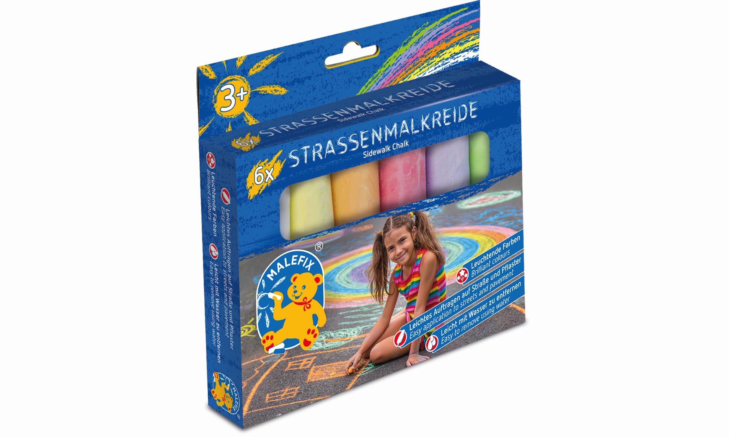 MALEFIX Straßenmalkreide 6er Packung I Malkreide für Kinder und Erwachsene I Vielfalt an Farben I Leuchtend und Kräftig I Wasserlösliche und hochwertige Kreide von Pustefix I für Straße u. Hof 2